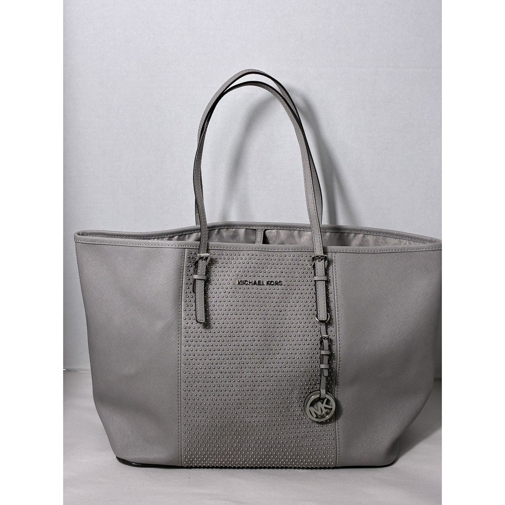 MK Michael Kors Jet Set Micro-Stud Stripe Saffiano Shoulder Bag - Picture 2 of 13